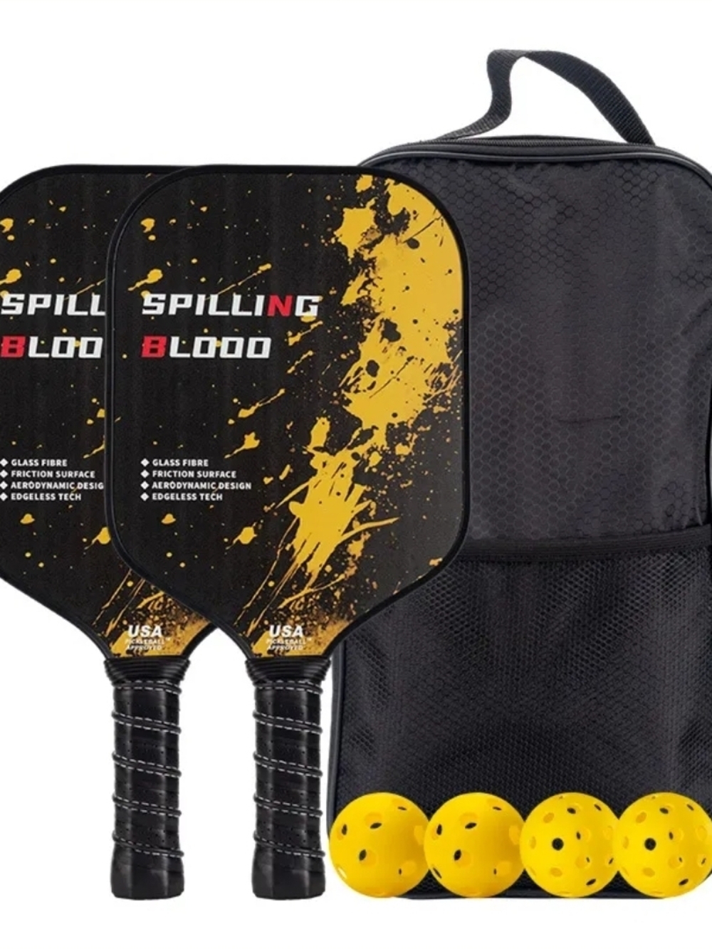 Outdoor Pickleball Paddle Set with Black & Yellow Design